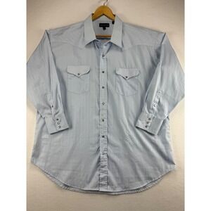 Panhandle Slim Western Shirt Mens XXL Light Blue Pearl Snap Long Sleeve Stripe